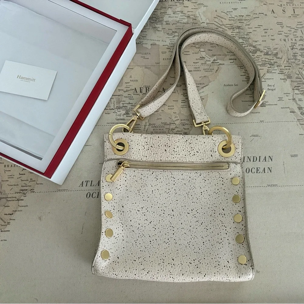 Hammitt Speckled Cream Leather Crossbody with Gold Hardware